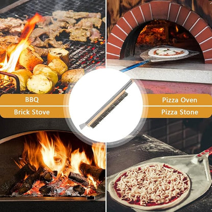 Pizza Oven Brush, 21" Brush and Stainless Steel Scraper for Pizza Stone, BBQ Grill Cleaning Brush Non Scratch Heat Proof Stainless Steel Bristles with Screwdriver for Pizza Oven and Accessories