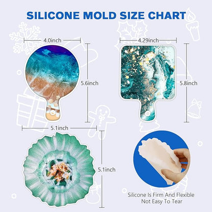 IGaiety Resin Coaster Molds Silicone Kit Cutting Serving Board Mold 82 Pcs Geode Tray Molds with Pigments for Starter Beginners Bundle Epoxy Resin Coasters Casting Kit Cup Mats Home Decoration Set
