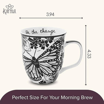 Karma Gifts 16 oz Black and White Boho Mug Butterfly - Cute Coffee and Tea Mug - Ceramic Coffee Mugs for Women and Men