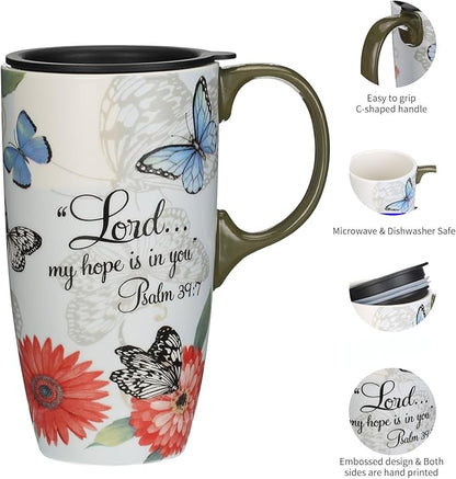 Topadorn Ceramic Latte Mug 17 oz. Coffee Cups with Sealed Lid and Color Box,set of 2