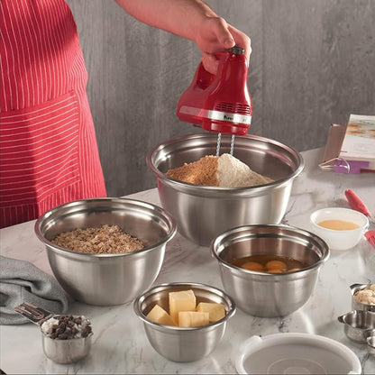Mixing Bowls Set of 5, Stainless Steel Salad Bowls with Lids, Nesting Metal Mixing Bowls for Baking, Cooking, Prepping & Food Storage