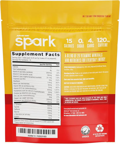 AdvoCare Spark - Energy Drink Mix - Vitamin & Amino Acid Supplement - Supports Energy & Focus* - Portable Immune Support* - Sugar-Free - Mango Strawberry, 14 Stick Packs (3.5 oz)