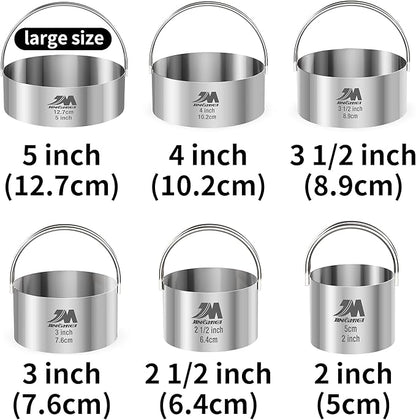 Biscuit Cutter Set for baking 2inch 2.5inch 3inch 3.5inch 4inch 5inch large size Round Metal Baking Rings with handle for Pastry, Biscuits, and Dough Cutting 6pcs set GIFT Package