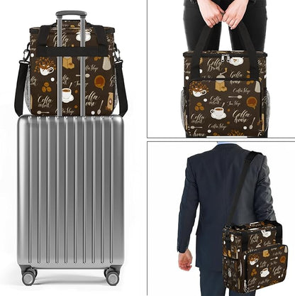 Retro Coffee Coffee Maker Carring Bag Tea and Coffe Travel Carrying Storage Tote Bag Compatible with Keurig K-Mini or K-Mini Plus Portable Single Serve Coffee Brewer Case with Pockets for K-cup Pods