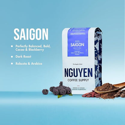 Nguyen Coffee Supply - Saigon Robusta & Arabica Blend: Dark Roast Premium Whole Coffee Beans, Vietnamese Single Origin, Low Acid with High Caffeine Content, Roasted in Brooklyn [12 oz Bag]