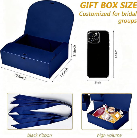 15Pack Gift Boxes with Lids, 10.6x7.8x3.1 Inches Bridesmaid Proposal Box with Ribbon, Navy Gift Boxes for Presents,Kraft Paper Boxes for Wedding Christmas Birthday Baby Shower Party