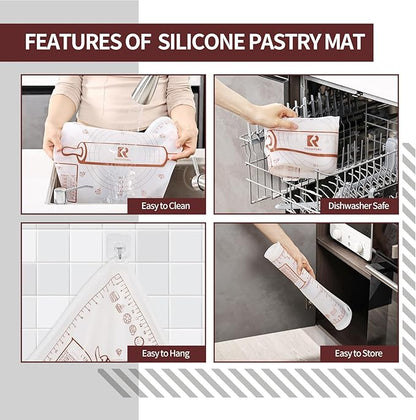 Silicone Baking Mat, Extra Thick Dough Rolling Pad with Measurements and Edge Heightening, Non-stick Food Grade Silicone Pastry Mat for Pastry, Bread, Cookies (Transparent, 20"L x 28"W)
