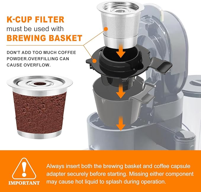 Reusable K Cups Compatible with Ninja Pods and Grounds Coffee Maker, Stainless Steel K Cup for Ninja Dual Brew CFP101 & Ninja Single-Serve PB051/PB041, Reusable Coffee Filter Pods Accessories (4 Pack)