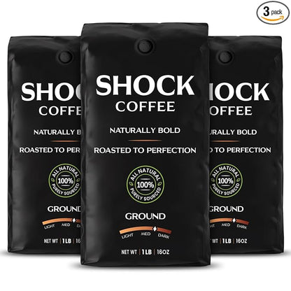 Shock Coffee Ground, The Strongest Caffeinated All-Natural Coffee, Up to 50% more Caffeine. 3 pounds