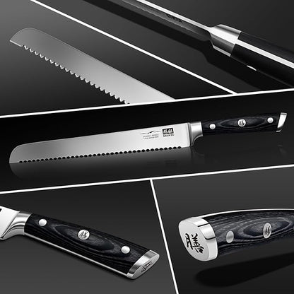 SHAN ZU 10" Bread Knife - Sourdough Slicing Knife Professional German 1.4116 Stainless Steel Serrated Blade, Ergonomic Wood Handle & Full Tang Design, Gift Box Included (Single-Edge