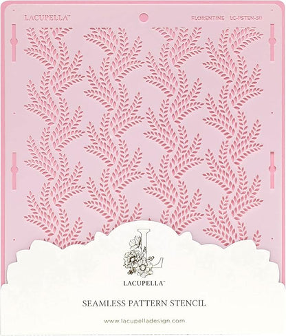Harvest Cake Stencil - Seamless Delicate Pattern for Decorating Tall Double Barrel Cake to Use with Buttercream, Royal Icing, Ganache, Paint, Airbrush (Florentine)