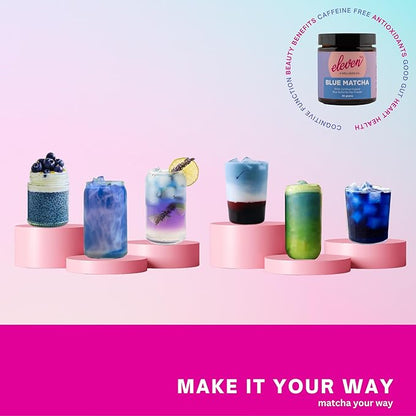 Eleven TLC, Blue Matcha Powder, Butterfly Pea Flower Powder, Matcha Blue Tea, Blue Matcha Latte, Caffeine Free Matcha, Glass Jar, 18 Servings