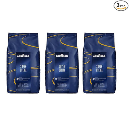 Lavazza Super Crema Whole Bean Coffee, Medium Espresso Roast, Arabica and Robusta Blend, 2.2 lb Bag (Pack of 3)