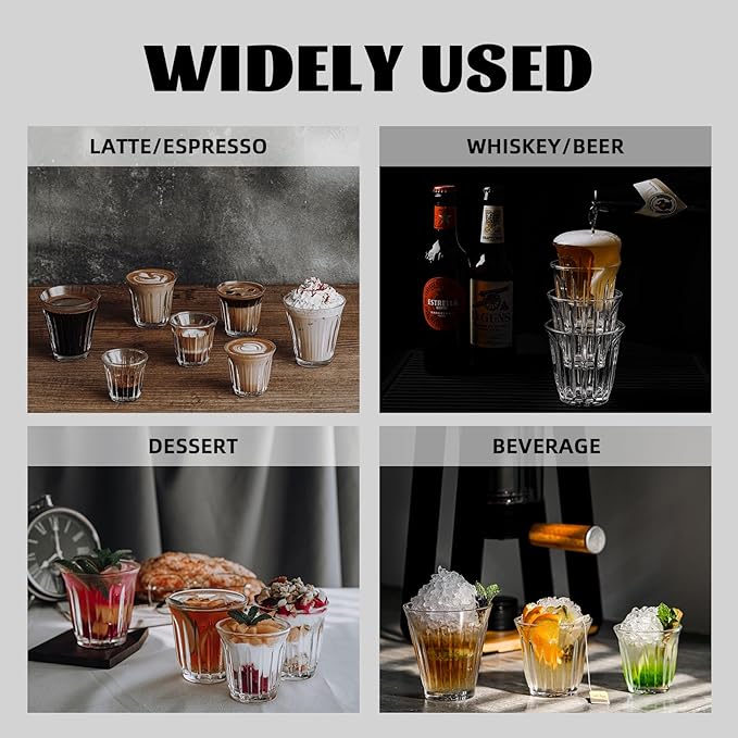 MHW-3BOMBER Coffee Glasses Set of 6 Drinking Glasses 8.1OZ Latte Glasses for Espresso, Whiskey, Vodka, Spirits & Liquors G6193-OS