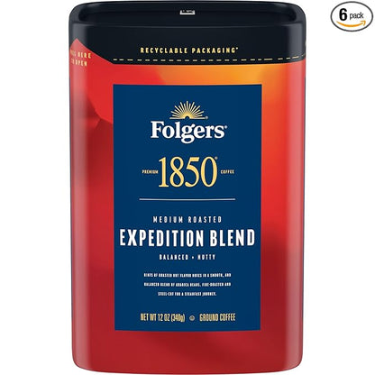 Folgers 1850 Expedition Blend Medium Roast Ground Coffee, 12 Ounce (Pack of 6)