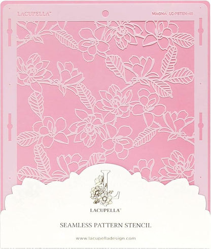 Floral Cake Stencil - Seamless Delicate Pattern for Decorating Tall Double Barrel Cake to Use with Buttercream, Royal Icing, Ganache, Paint, Airbrush (Magna)