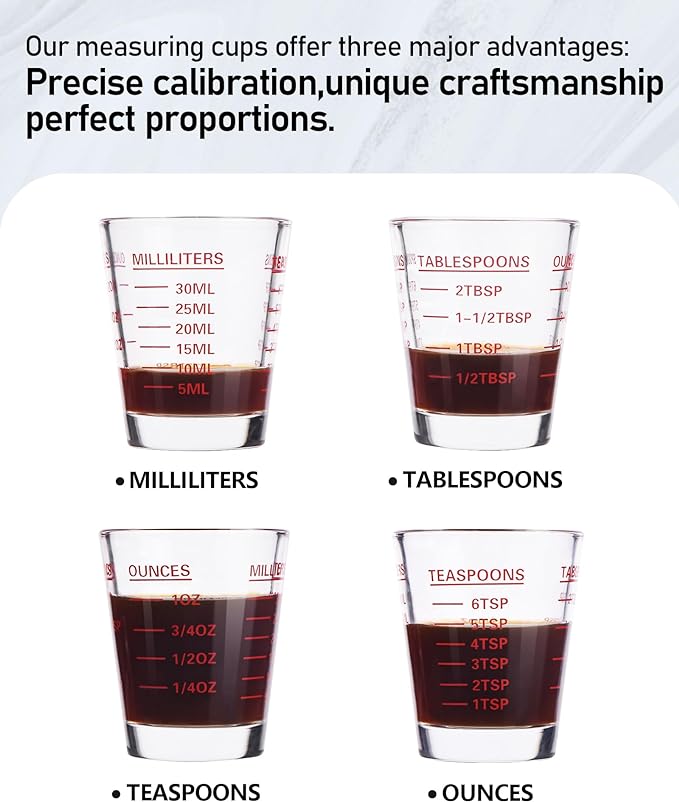 Shot Glasses Measuring Cup Set 2PACK Espresso Shot Glasses Liquid Heavy Glass 26-Incremental Measurement 1 OZ, 2 TBS, 6 TSP, 30 ML Kitchen Tools (White)