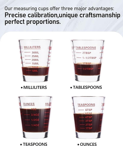 Shot Glasses Measuring Cup Set 2PACK Espresso Shot Glasses Liquid Heavy Glass 26-Incremental Measurement 1 OZ, 2 TBS, 6 TSP, 30 ML Kitchen Tools (White)