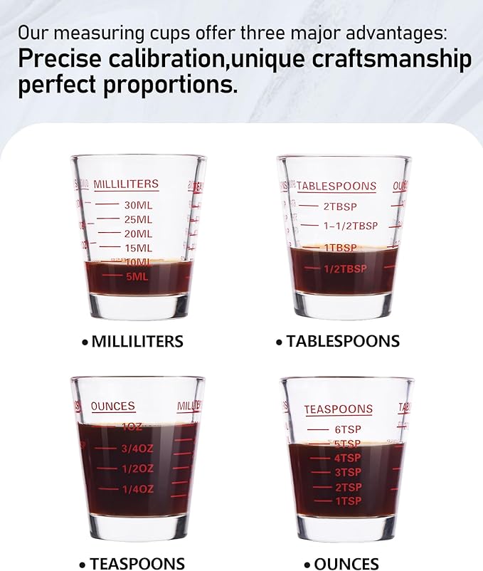 Shot Glasses Measuring Cup Set 2PACK Espresso Shot Glasses Liquid Heavy Glass 26-Incremental Measurement 1 OZ, 2 TBS, 6 TSP, 30 ML Kitchen Tools (Red)
