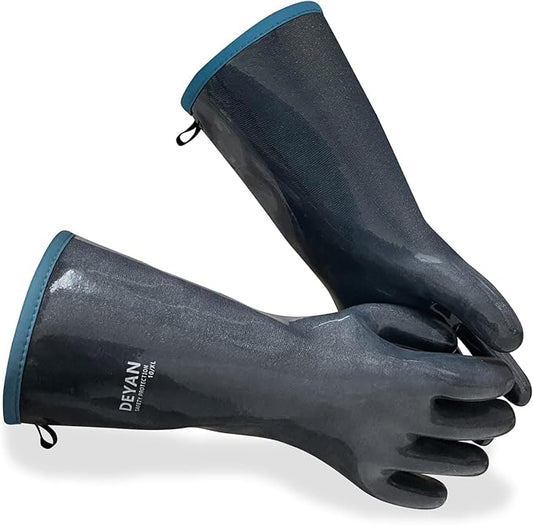 DEYAN Silicone BBQ Gloves, 932°F Heat Resistant Oven Gloves with Fingers, Kitchen Waterproof Hot Proof Glove for Fryer, Smoker, Baking, Cooking, Cutting(9/L)