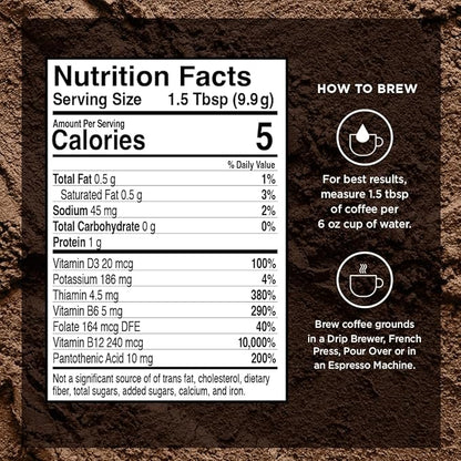 VitaCup Genius Ground Keto Coffee w/Turmeric, MCT Oil, B Vitamins, D3, Ground Coffee Medium Dark Roast, Bold & Smooth, 100% Arabica Coffee Grounds, 6 bags, 11oz each