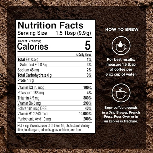 VitaCup Genius Ground Keto Coffee w/Turmeric, MCT Oil, B Vitamins, D3, Ground Coffee Medium Dark Roast, Bold & Smooth, 100% Arabica Coffee Grounds, 6 bags, 11oz each