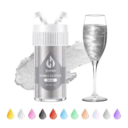 Silver Edible Glitter for Cocktails - 6g Silver Luster Dust Edible Drink Glitter Food Grade Metallic Shimmer Powder Sprinkles for Beverage Chocolate Candy