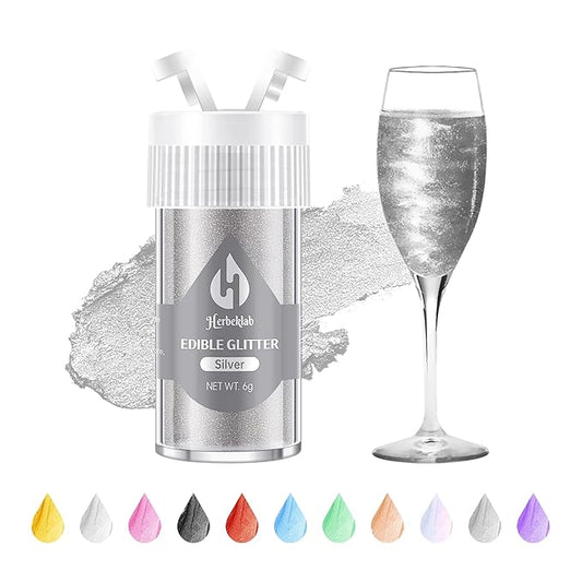 Silver Edible Glitter for Cocktails - 6g Silver Luster Dust Edible Drink Glitter Food Grade Metallic Shimmer Powder Sprinkles for Beverage Chocolate Candy
