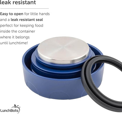 LunchBots Thermal 12 oz Triple Insulated Thermos - Hot 6 Hours or Cold 12 Hours - Leak Proof Thermos Soup Jar - All Stainless Interior - Navy Lid - Aqua Dots