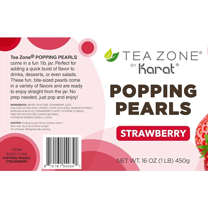 Tea Zone [1 Pound] Strawberry Popping Pearls, Bursting Pearls for Teas, Shakes, Smoothies, Dessert Toppings