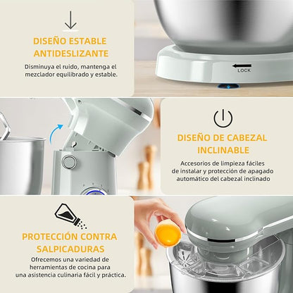 Electric Stand Mixer,10 Speeds Tilt-Head Food Mixer, 3-IN-1 Kitchen Mixer for Daily Cooks with 6 QT Bowl,Dough Hook, Beater, Whisk (Morandi Green)