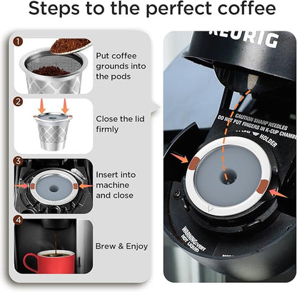 Reusable k Cup Coffee Filters,Universal stainless steel Refillable k Cups Filter Use for K 2.0 and 1.0 Coffee Makers-brewers (4pack)
