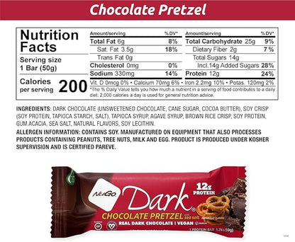 NuGo Dark Variety - Chocolate Pretzel 12 Bars & Mint Chocolate Chip 12 Bars, 12-13g Protein, Vegan, Gluten Free, Non-GMO, Kosher Pareve, 24 Count