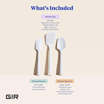 GIR: Get It Right 3-Piece Cooking Utensils & Spatula Set - Studio White, 11 In - Heat Resistant to 425°F - Nonstick-Friendly Tools - Dishwasher-Friendly - Food-Grade Silicone Spatulas