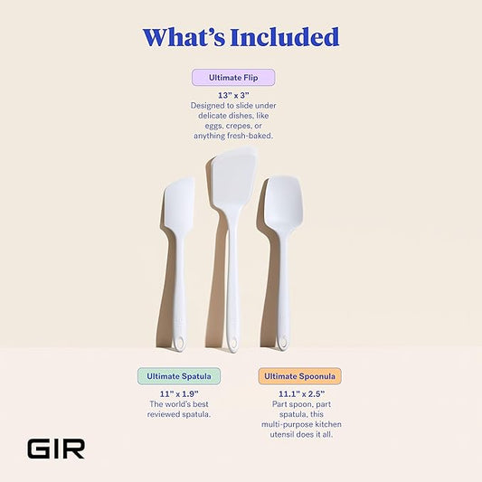 GIR: Get It Right 3-Piece Cooking Utensils & Spatula Set - Studio White, 11 In - Heat Resistant to 425°F - Nonstick-Friendly Tools - Dishwasher-Friendly - Food-Grade Silicone Spatulas