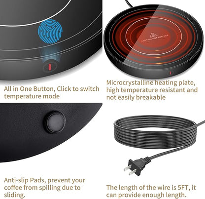 Coffee Mug Warmer for Desk 4H Auto Shut Off, Smart Coffee Cup Warmer with 3 Temperature Setting, Electric Mug Warmer Plate for Coffee, Milk, Tea (Black)