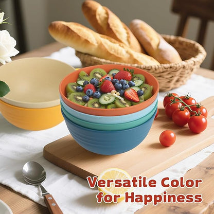 Wheat Straw Camping Bowls Sets of 6,Unbreakable 26oz Lightweight Bowls Sets for Outdoors Activity,Breakfast Bowls for Cereal and Salad.Vibrant Series