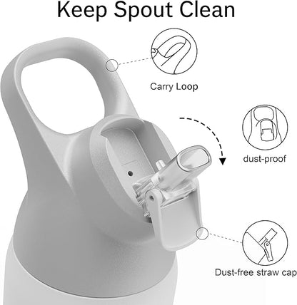Insulated Water Bottle with Straw - Encool Stainless Steel Water Bottle, Reusable Leakproof and BPA-Free for Sports, Travel, Cold for 24 Hours, 32 oz, Snowflake