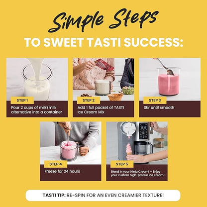 TASTI High-Protein Ice Cream Mix - Chocolate, Vanilla, & Strawberry Low Sugar Ice Cream Powder - Made for Ninja Creami, Soft Serve Mix with <200 Calories (6-Pack, 2 of Each Flavor)