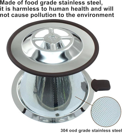 Waziaqoc Pour Over Coffee Dripper, Reusable Paperless Coffee Filter for 2-3 Cups, Stainless Steel Drip Cone Brew Coffee Strainer,Upgraded Double Micro Mesh Filter with Cup Stand