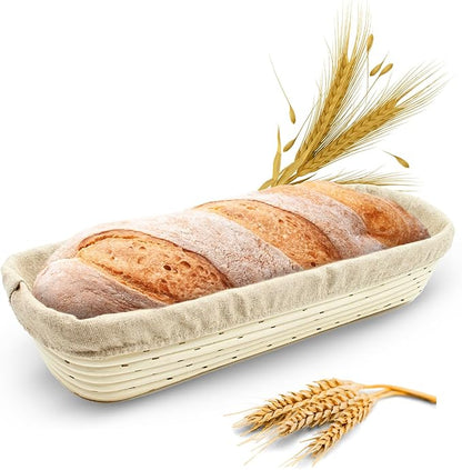 Banneton Bread Proofing Basket Sourdough Proofing Basket for Beginners & Professional Bakers, Handwoven Rattan Cane Bread Maker for Artisan Breads, 13.5 Inch x 3.5 In x 3 In, 0.5-lb Rectangular