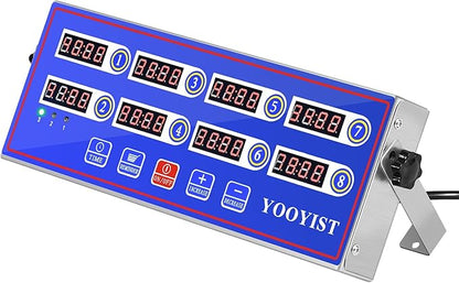 Kitchen Timers for Cooking – 8 Channel Commercial Kitchen Timer Restaurant Kitchen Supplies – Stainless Steel LED Technology Kitchen Timer Digital – Reminder Function, Loud Alarm, Blue