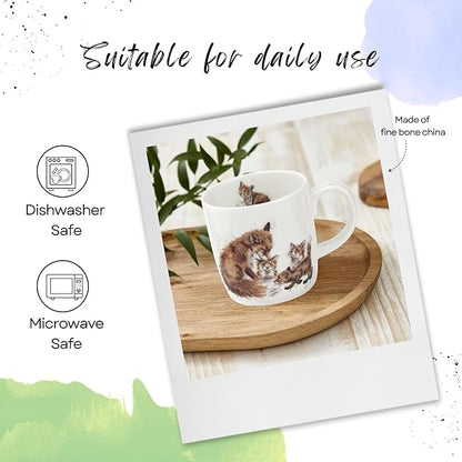 Royal Worcester Wrendale Designs 14 oz Mug, Bedtime Kisses - Fine Bone China with Fox Family Motif - Woodland Themed Tea Mug for Cozy Cottagecore Homes - Safe Ceramic Drinkware for Daily Use