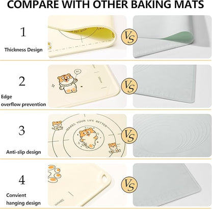 28x20 Inch Extra Thick Silicone Pastry Board, Silicone Baking Mat with Measurements, Non-slip Silicone Mat, Kneading Counter Mat, Non-Stick Dough Mat with Edge Heightening