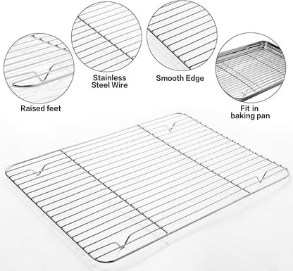 MCIRCO 6 Piece Stainless Steel Baking Sheet with Rack with Silicone Baking Mat Set (2 Pans + 2 Racks + 2 Mats), 17.3 x 13 x 1 Inch Cookie Sheet with Cooling Rack, Easy Clean