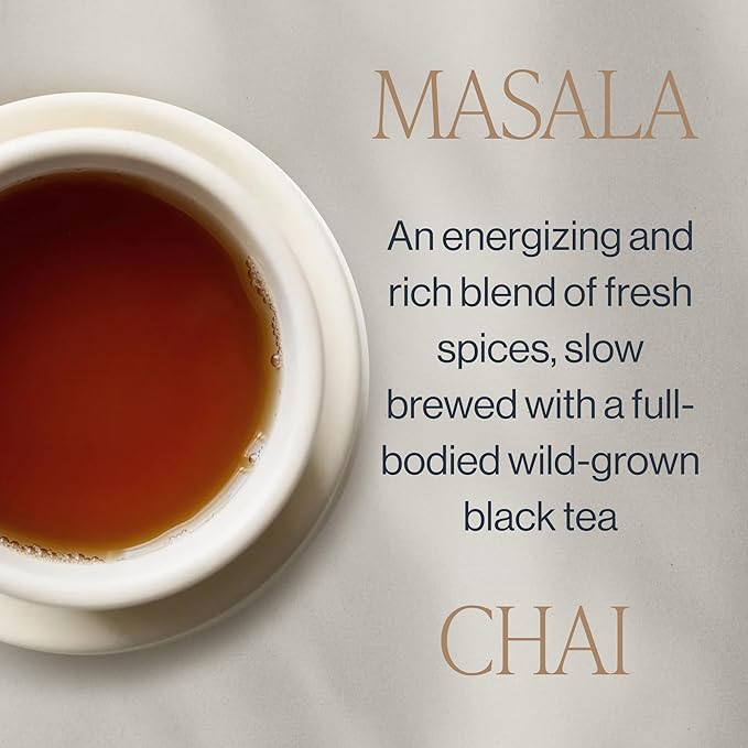 Rishi Tea Masala Chai Tea - Organic Sachet Tea Bags, Assam Black Tea Blend with Whole Spices, Energizing & Caffeinated - 15 Count (Pack of 6)