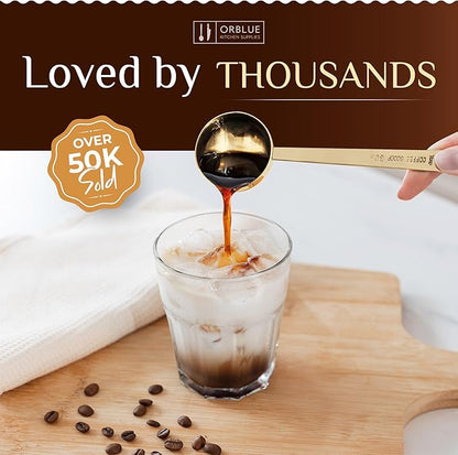 Orblue Premium Coffee Scoop Set - 1 Tbsp (15ml) & 2 Tbsp (30ml) Measuring Tablespoon - Stainless Steel Coffee Measuring Spoon and Scooper with Long Handles - Pack of 2, Light Gold