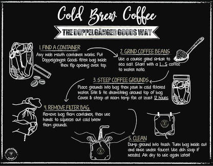(2-Pack, Large 12in x 12in) Organic Cotton Cold Brew Coffee Bag - Designed in California - Reusable Coffee Filter with EasyOpen Drawstring Cold Brew Maker for Pitchers, Mason Jars, & Toddy Systems