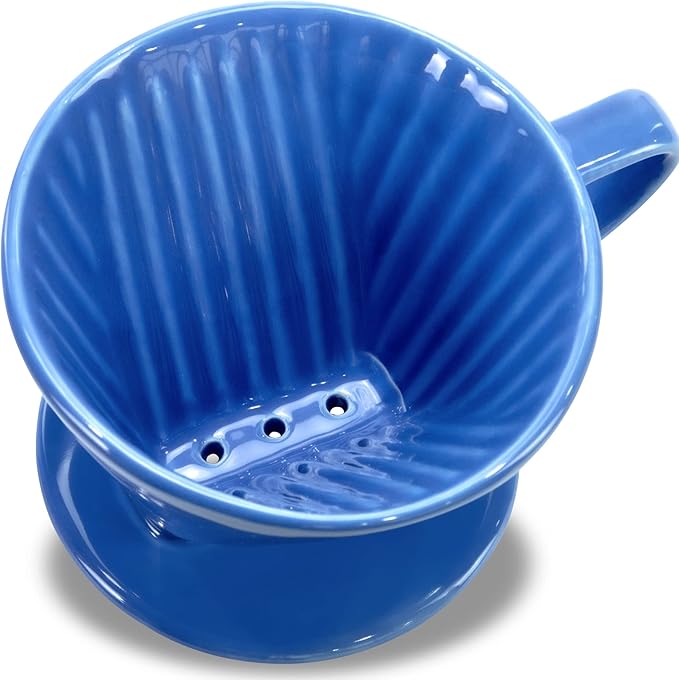 Pour Over Ceramic - Coffee Dripper Ceramic Coffee Maker with 3 Holes Flat Bottom, Porcelain Slow Filter Cone for Travel, Camping, Office, Home, Coffee Maker Brew…
