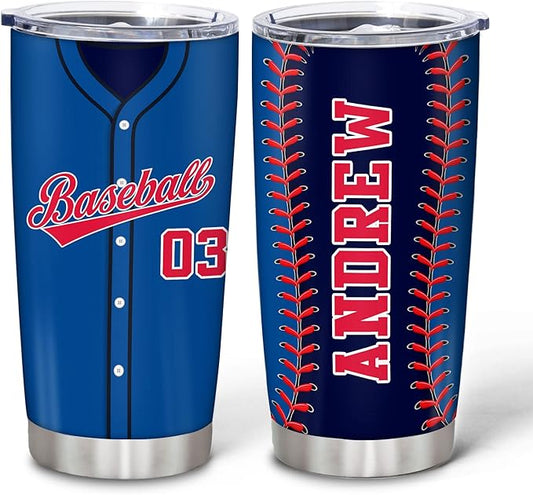 Hyturtle Personalized Baseball Tumbler Baseball Players Design Stainless Steel Double Walled Vacuum Insulated Tumblers 20oz30oz Coffee Travel Mug Cup Christmas Gift For Men Boys Friends Dad Sports Fan